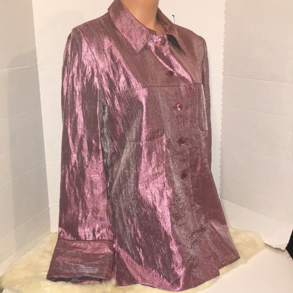 S&G Paris Metallic iridescent Silky Blouse Top L - Picture 8 of 13